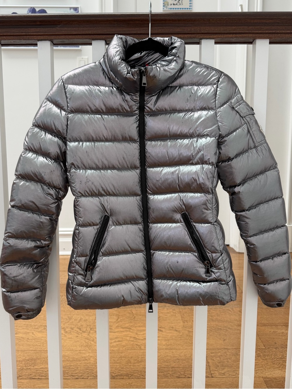 Moncler Metallic Silver Quilted Down Puffer Jacket